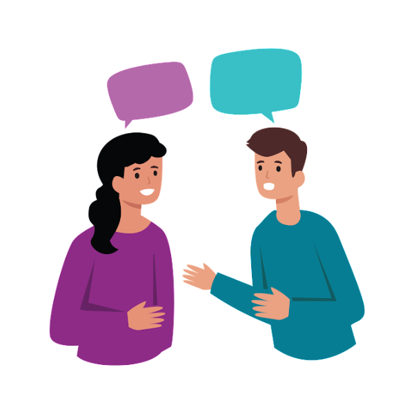 Cartoon of a woman and a man talking