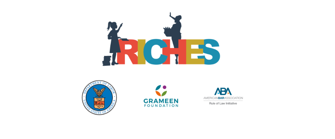 RICHES logo, with USDOL, Grameen, and ABA-ROLI logos underneath it