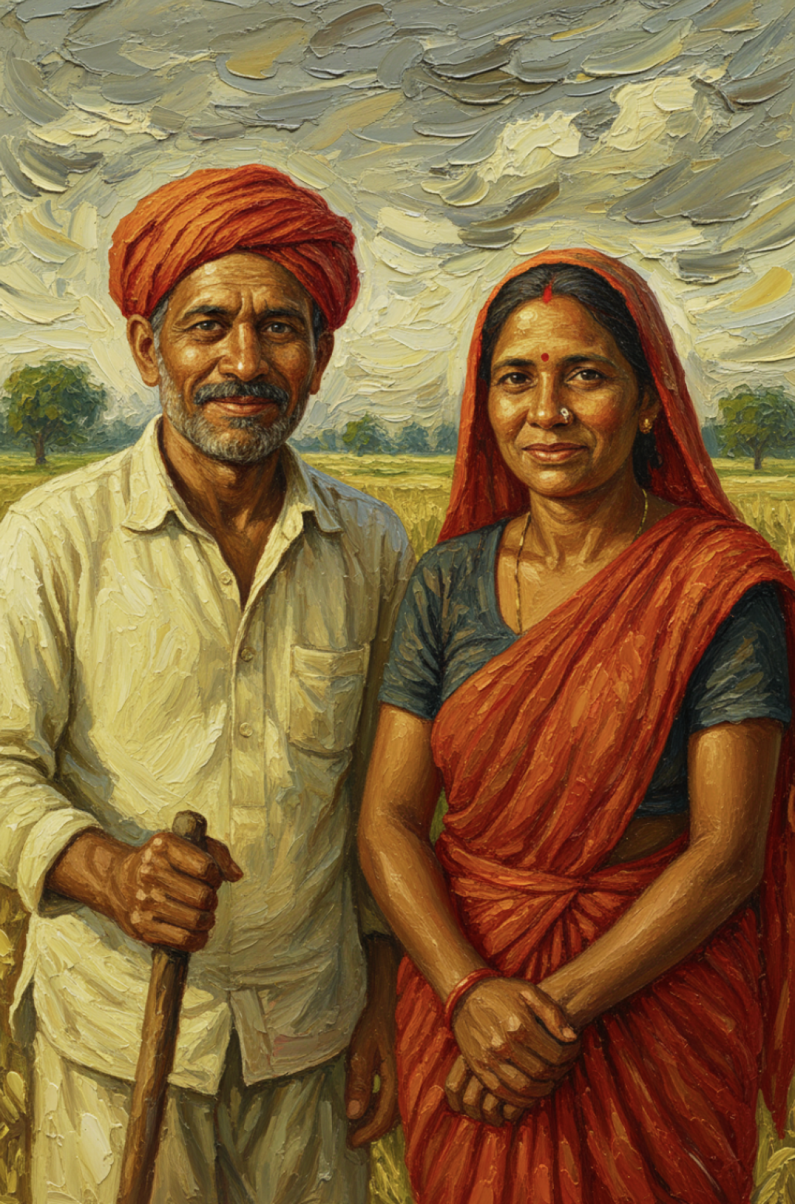 AI generated image of a couple standing in a field.