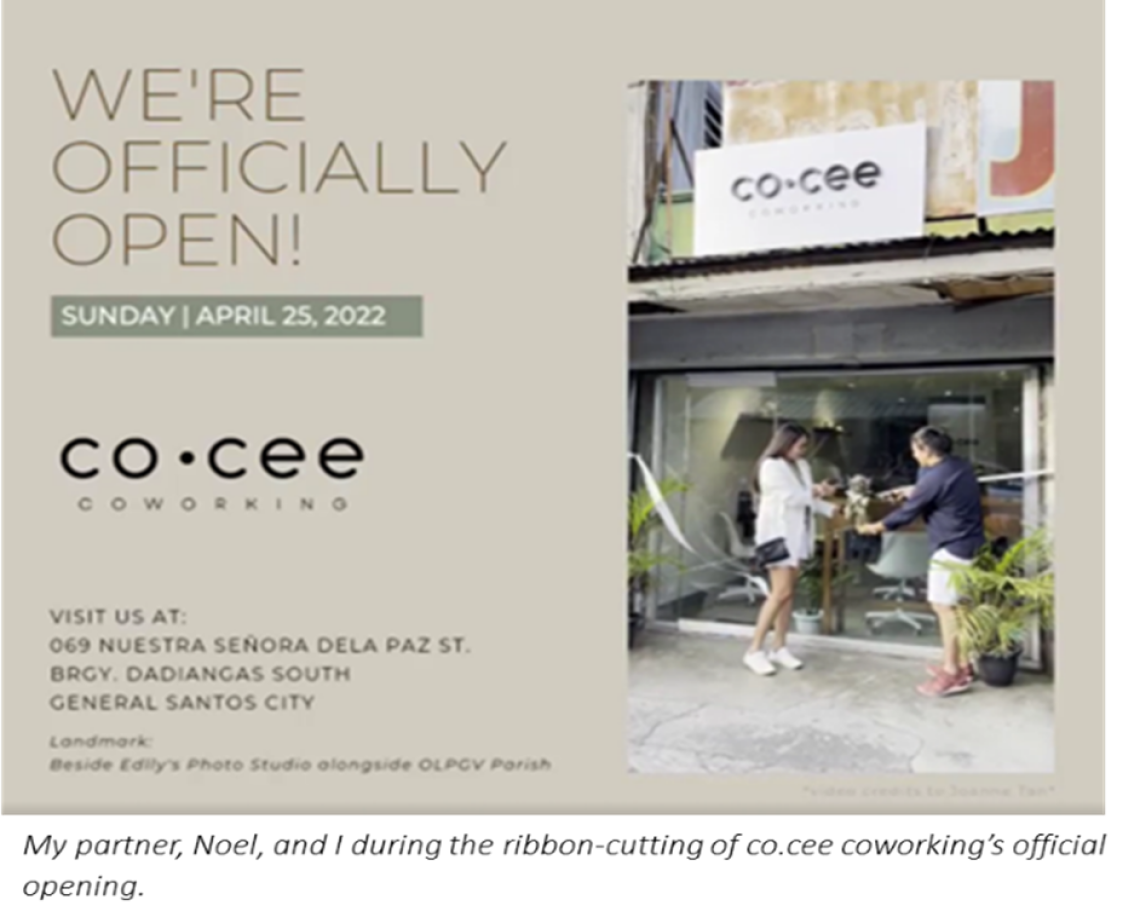 Sign showing the opening of the co-cee business.