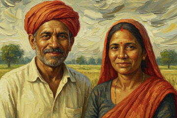 AI generated image of a couple standing in a field.